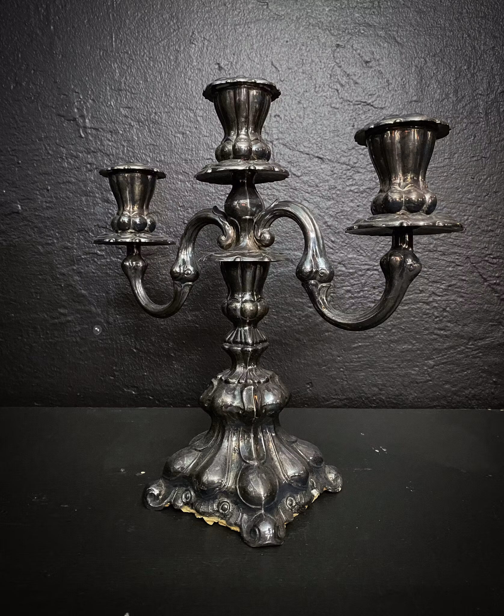 Three-armed candlestick silver
