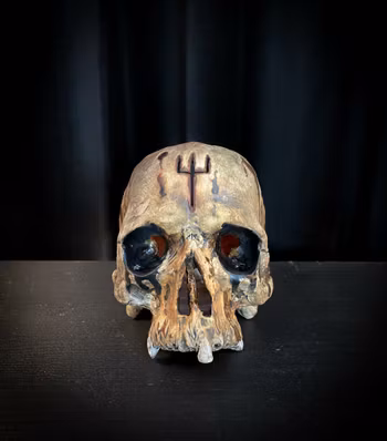 Candle lantern skull patinated trident splatter