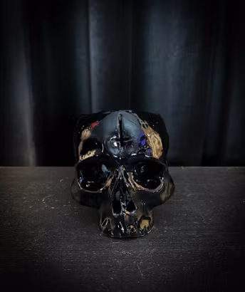 Small candle lantern in black shiny glaze