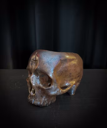 Small candle lantern in black iron red glaze