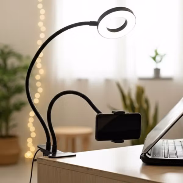 Brukt LED-ringlys med mobilholder – 3" USB