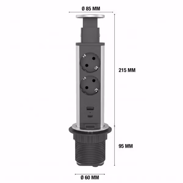 Gelia Popup Stikkontakt + USB