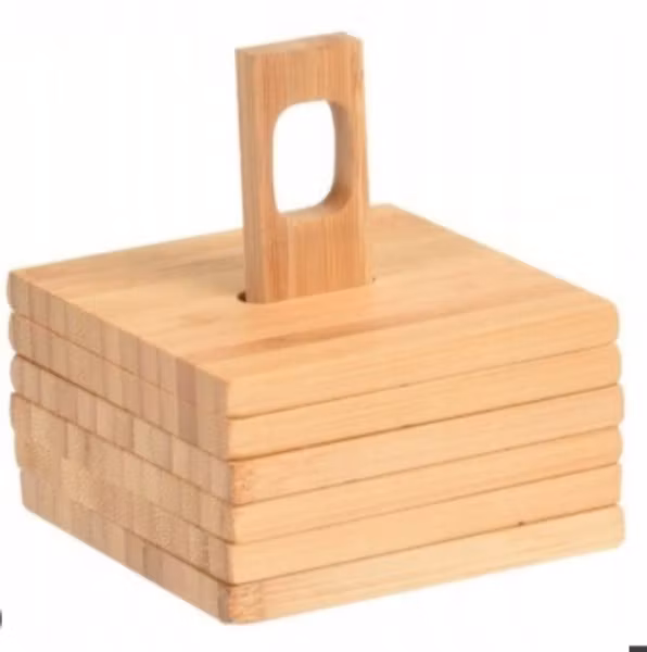 Bambus Bordskånere 6 stk med Holder (9×9 cm) – Naturlig Bordbeskytter