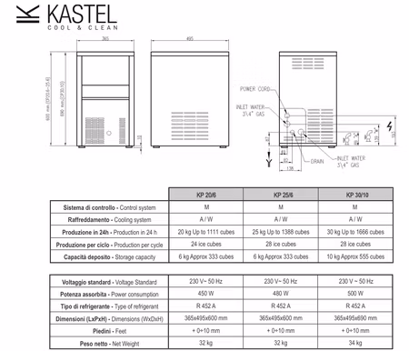 Iskubmaskin Kastel KP 30-12 W – 18g - 30 kg/dygn (luftkyld)