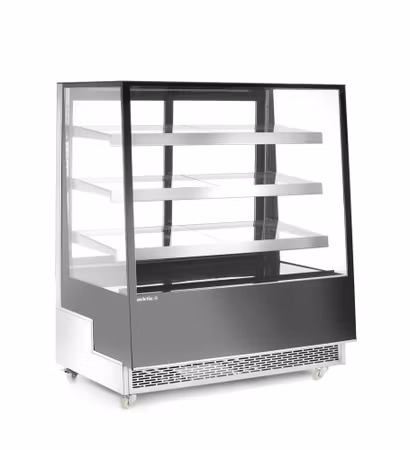 Kyldisplayer med tre lutande hyllplan, Arktic, svart, 230V/490W, 833x1200x(H)1460mm