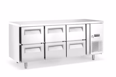 Kylbänk med sex lådor, Arktic, utan bakkant, 204L, 230V/400W, 1795x700x(H)755mm