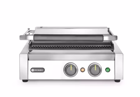 Kontaktgrill Panini, HENDI, inbyggd timer från 0–10 min, silver, 220-240V/2200W, 430x375x(H)216mm, rektangulär