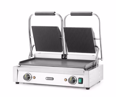 Kontaktgrill - dubbelt utförande, HENDI, räfflad överplatta och slät underplatta, 230V/3600W, 570x375x(H)216mm