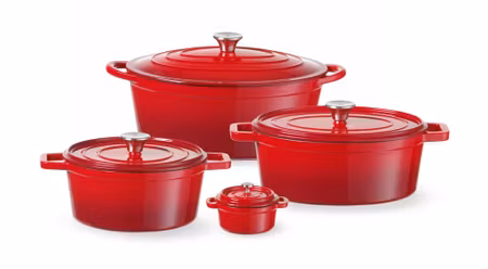 Emaljerad gjutjärnsgryta, HENDI, 0,27L, röd, 130x100x(H)48mm, rund