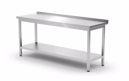 Väggbord med hylla – bultmonterad, djup 600 mm, HENDI, Profi Line, 1800x600x(H)850mm