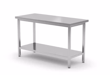 Centralt arbetsbord med hylla – bultmonterad, djup 600 mm, HENDI, Profi Line, 1600x600x(H)850mm