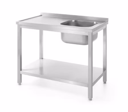 Diskbänk med hylla – bultmonterad, djup 600 mm, HENDI, Profi Line, höger sida, 1000x600x(H)850mm