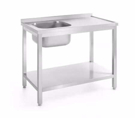 Diskbänk med hylla – bultmonterad, djup 700 mm, HENDI, Profi Line, vänster, 1000x700x(H)850mm