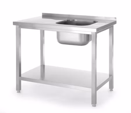 Diskbänk med hylla, bultmonterad, HENDI, Kitchen Line, diskho på vänster sida, 800x600x(H)850mm
