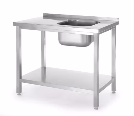 Diskbänk med hylla, bultmonterad, HENDI, Kitchen Line, diskho på höger sida, 800x600x(H)850mm