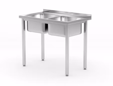 Diskbänk med två hoar – bultmonterad, HENDI, Kitchen Line, två diskho skålar, 1000x600x(H)850mm