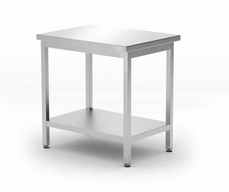 Centralt arbetsbord med hylla – bultmonterad, djup 600 mm, HENDI, Kitchen Line, 800x600x(H)850mm