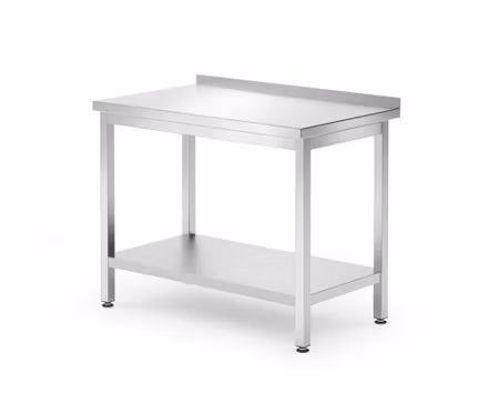 Väggbord med hylla – bultmonterad, djup 600 mm, HENDI, Kitchen Line, 1000x600x(H)850mm