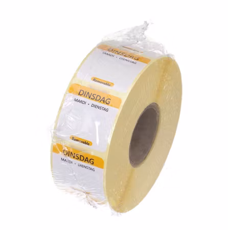 Dagsetiketter för livsmedel, återanvändbara och lätt avtagbara, HENDI, tisdag, gul, 1000 st., 25x25mm
