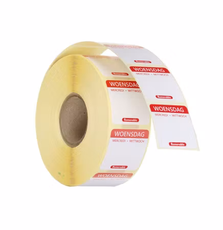 Dagsetiketter för livsmedel, återanvändbara och lätt avtagbara, HENDI, onsdag, röd, 1000 st., 25x25mm