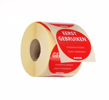 Livsmedelsetiketter, återanvändbara och lätt avtagbara, “aNVÄND FÖRST”, HENDI, röd, 500 st., ⌀50mm