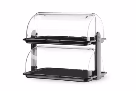 Serveringsdisplay med rolltoplock, HENDI, dubbel, svart, 475x325x(H)415mm, rektangulär