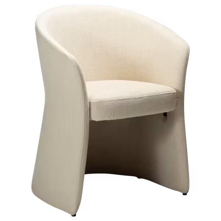 AURA karmstol – Simply beige bouclétyg, cognacfärgat läderhandtag | DAN-FORM