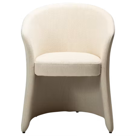 AURA karmstol – Simply beige bouclétyg, cognacfärgat läderhandtag | DAN-FORM