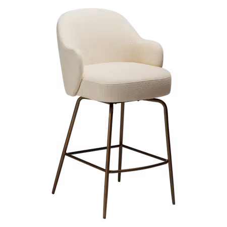 BAE barstol för köksbänk (sitthöjd: 70 cm) – Simply beige bouclétyg, antik mässing vridbara ben, automatisk återgång | DAN-FORM
