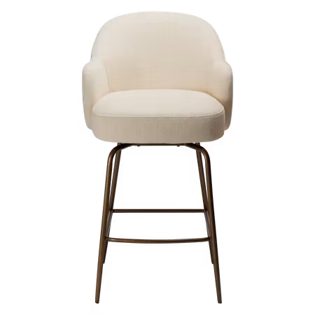 BAE barstol för köksbänk (sitthöjd: 70 cm) – Simply beige bouclétyg, antik mässing vridbara ben, automatisk återgång | DAN-FORM