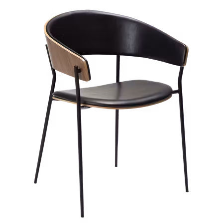 CRIB karmstol – Vintage svart konstläder, valnötsfaner, svarta ben | DAN-FORM