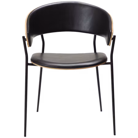 CRIB karmstol – Vintage svart konstläder, valnötsfaner, svarta ben | DAN-FORM