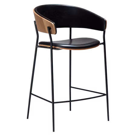 CRIB barstol för köksbänk (sitthöjd: 63 cm) – Vintage svart konstläder, valnötsfaner, svarta ben | DAN-FORM