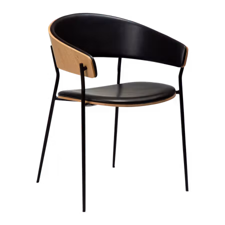CRIB karmstol – Vintage svart konstläder, eg faner, svarta ben | DAN-FORM