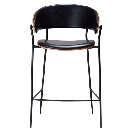 CRIB barstol för köksbänk (sitthöjd: 63 cm) – Vintage svart konstläder, valnötsfaner, svarta ben | DAN-FORM