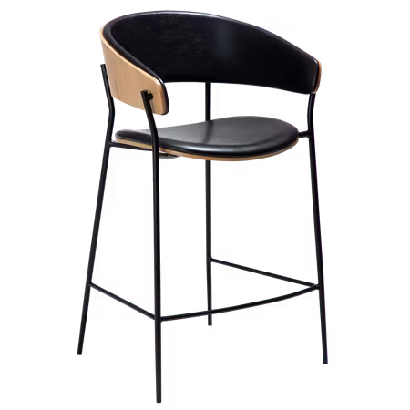 CRIB barstol för köksbänk (sitthöjd: 63 cm) – Vintage svart konstläder, ekfaner, svarta ben | DAN-FORM