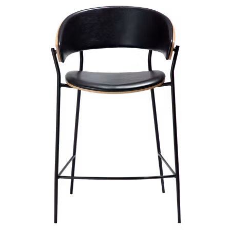 CRIB barstol för köksbänk (sitthöjd: 63 cm) – Vintage svart konstläder, ekfaner, svarta ben | DAN-FORM