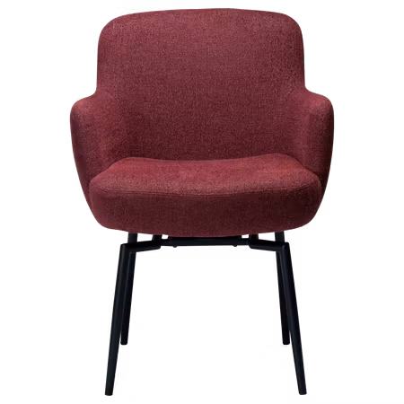 ETHOS med snurrfunktion karmstol – Merlot bouclétyg, svarta vridbara ben, automatisk återgång | DAN-FORM