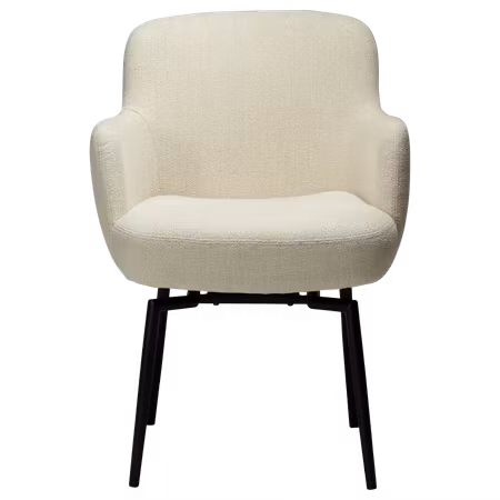 ETHOS med snurrfunktion karmstol – Simply beige bouclétyg, svarta vridbara ben, automatisk återgång | DAN-FORM
