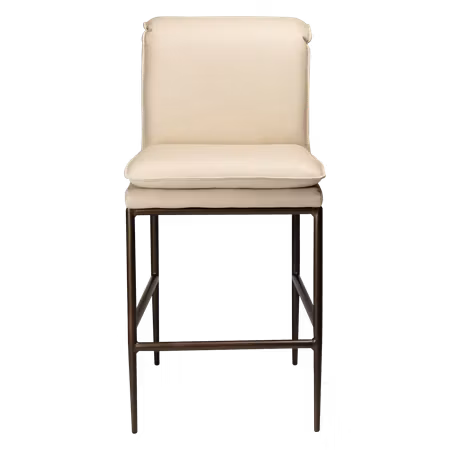EVOKE barstol för köksbänk (sitthöjd: 66.5 cm) – Frosted almond konstläder, antik mässing ben | DAN-FORM