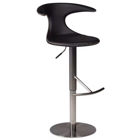FLAIR barstol - gaslift (sitthöjd: 50-75 cm) – svart läder, rund børstet base | DAN-FORM