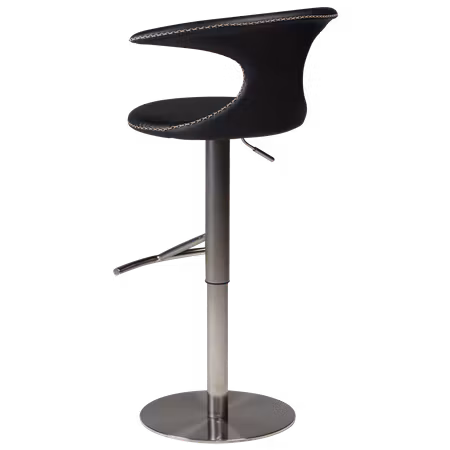 FLAIR barstol - gaslift (sitthöjd: 50-75 cm) – svart läder, rund børstet base | DAN-FORM