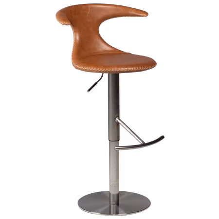 FLAIR barstol - gaslift (sitthöjd: 50-75 cm) – ljusbrun läder, rund børstet base | DAN-FORM