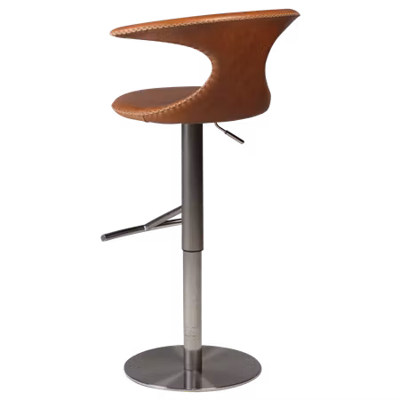 FLAIR barstol - gaslift (sitthöjd: 50-75 cm) – ljusbrun läder, rund børstet base | DAN-FORM