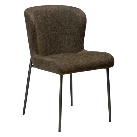 GLAM stol – mörk olivgrön bouclétyg, antik tennfinish ben | DAN-FORM