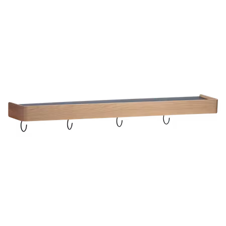 PROTOPIA väggförvaring, stor (21 x 120 cm) – vitlaserad ekfaner, 9 svarta krokar | DAN-FORM