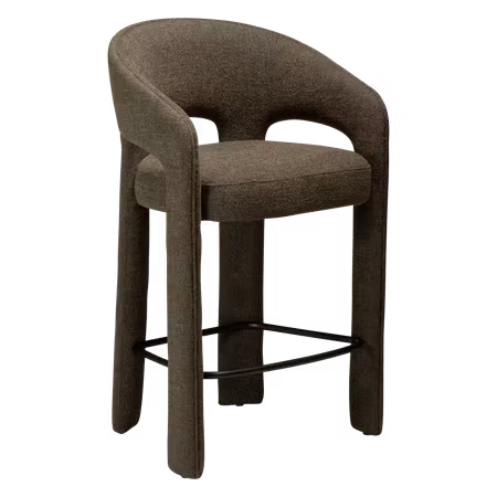 SPLENDOR barstol för köksbänk (sitthöjd: 67.5 cm) – mörk olivgrön bouclétyg, svart fotstöd | DAN-FORM