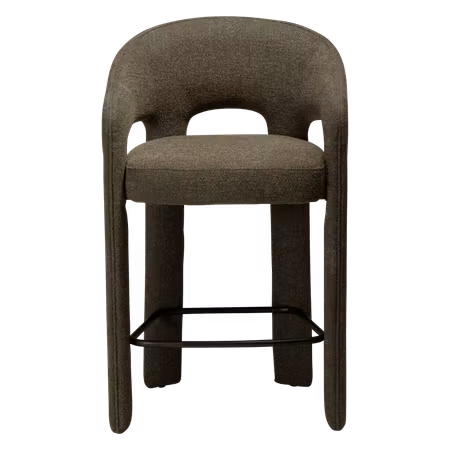 SPLENDOR barstol för köksbänk (sitthöjd: 67.5 cm) – mörk olivgrön bouclétyg, svart fotstöd | DAN-FORM