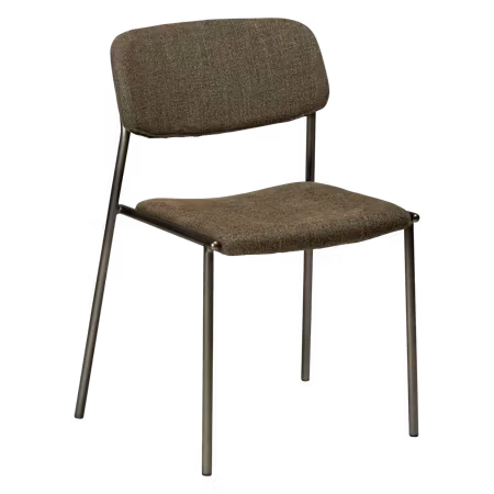STACK stol, stapelbar – mörk olivgrön bouclétyg, antik tennfinish ben | DAN-FORM
