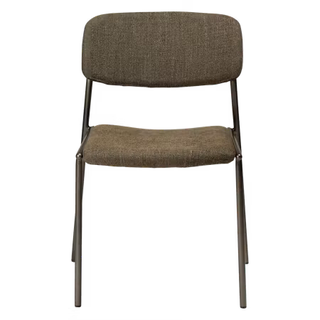 STACK stol, stapelbar – mörk olivgrön bouclétyg, antik tennfinish ben | DAN-FORM